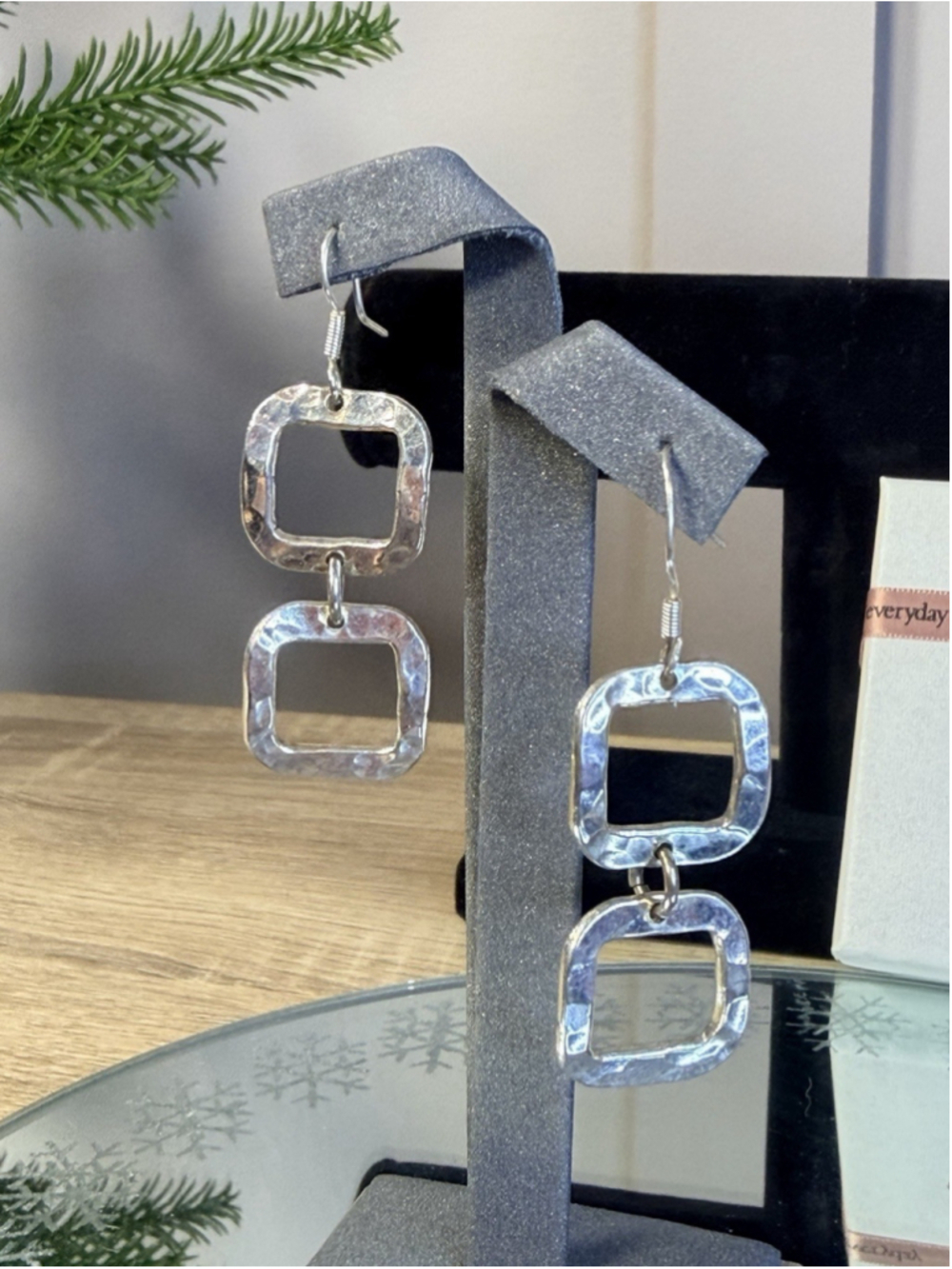 Modernist Handmade Sterling Silver 925 Double Square Dangle Earrings 10.3 Grams